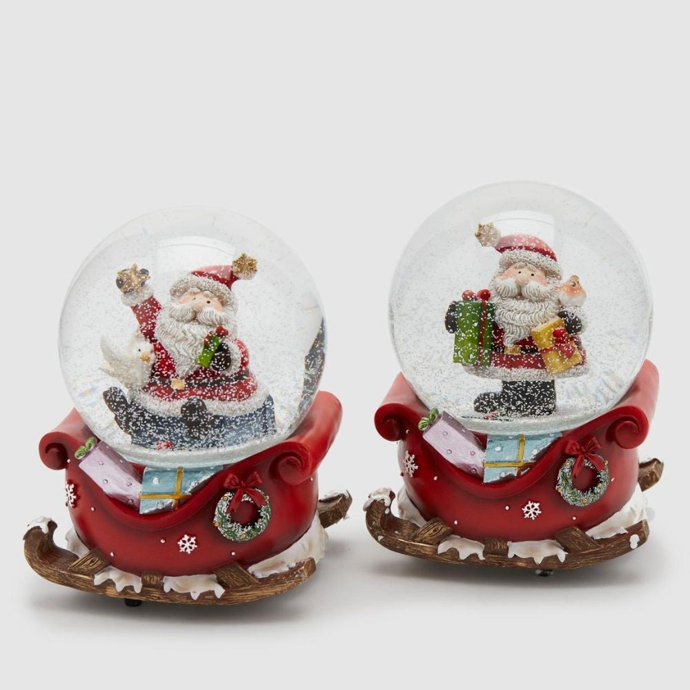 Glob de zapada Sanie cu Mos Craciun, rosu, 15 cm - SIMONA'S Christmas