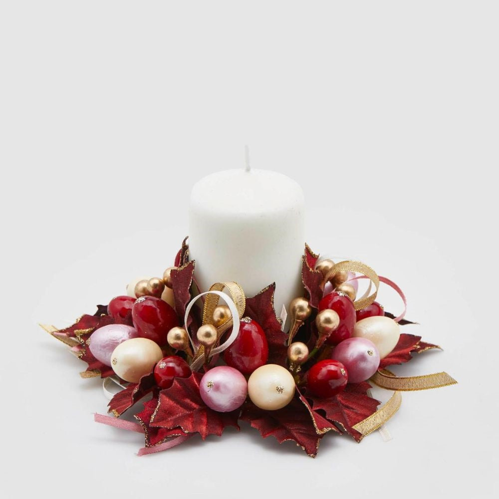 Coronita decorativa pentru lumanare, Agrifolio, burgundy-roz, 16 cm - SIMONA'S Christmas