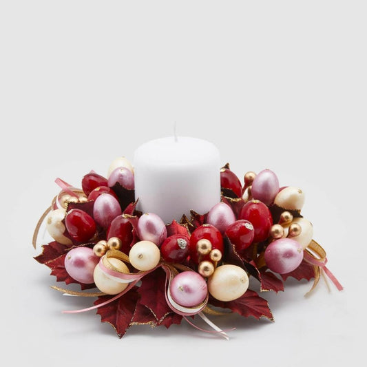 Coronita decorativa pentru lumanare, Agrifolio, burgundy-roz, 20 cm - SIMONA'S Christmas