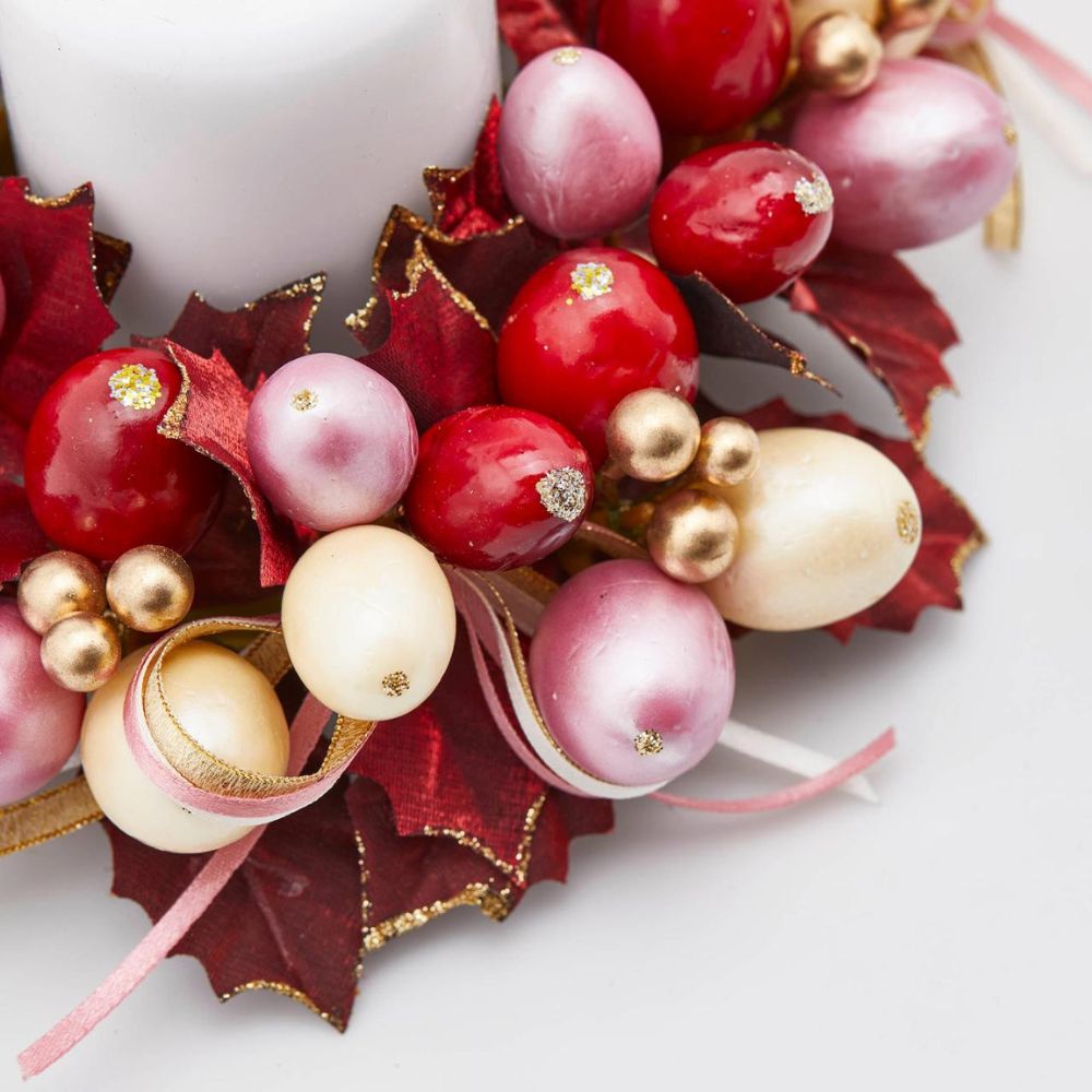Coronita decorativa pentru lumanare, Agrifolio, burgundy-roz, 20 cm - SIMONA'S Christmas