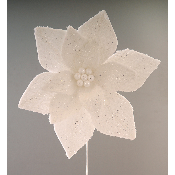 Floare decorativa Craciunita, alb, 60 cm, Madlaina - Simona's Christmas