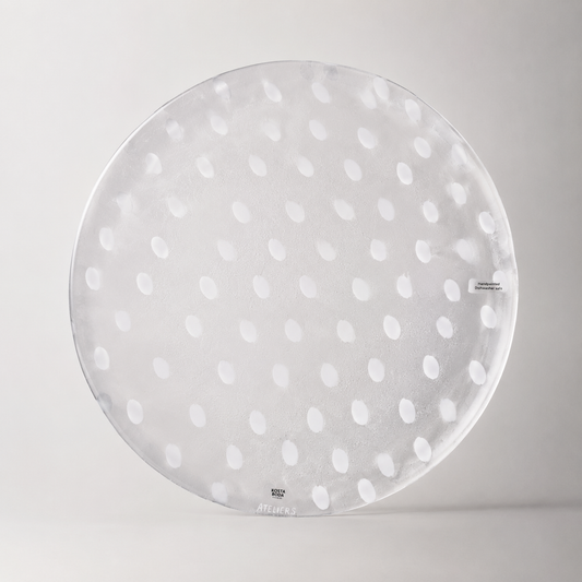 Farfurie decorativa din sticla, alb/auriu, Glimmer Spots - KOSTA BODA