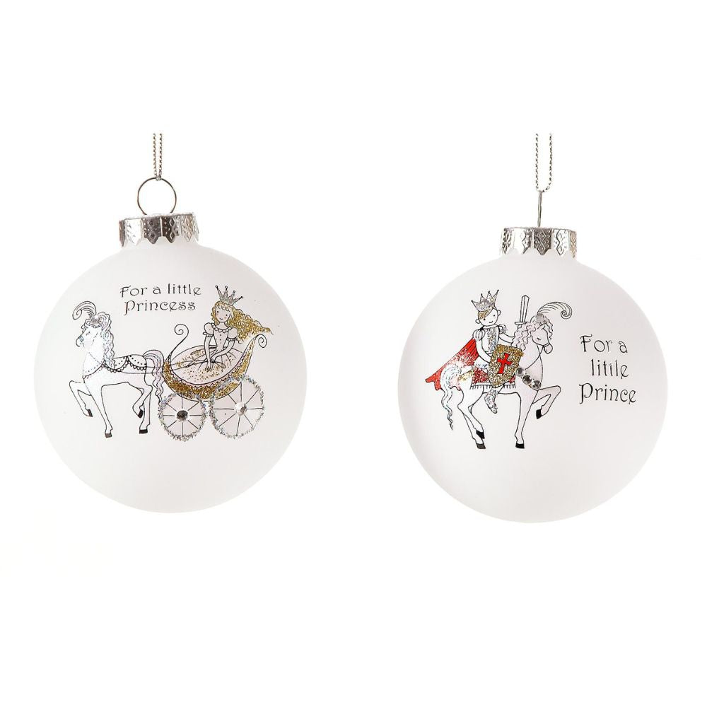 Glob din sticla Little Print/Printesa, alb, 8 cm - SIMONA'S Christmas