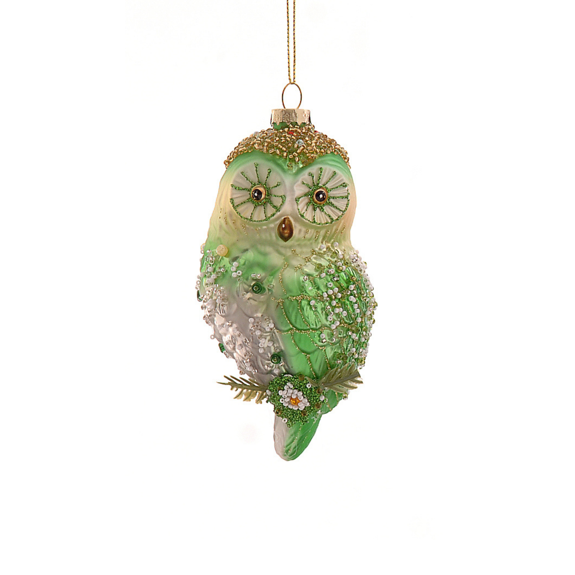Ornament pentru brand bufnita rosu/verde/auriu, 13cm  - Simona's Christmas