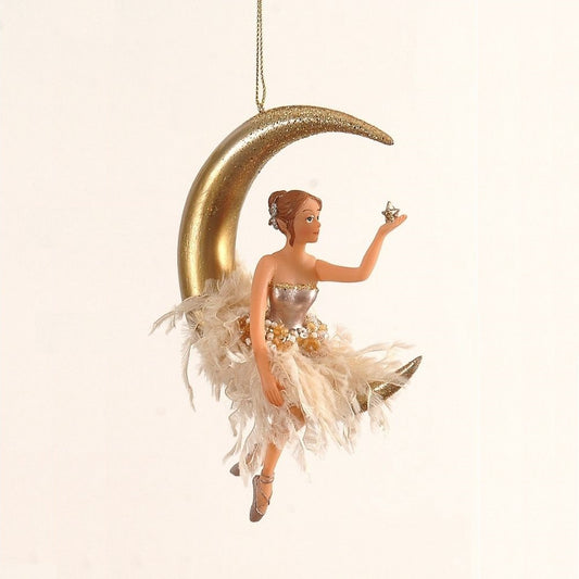 Ornament zana Chelsea pe semiluna, auriu, 14 cm - SIMONA'S Christmas