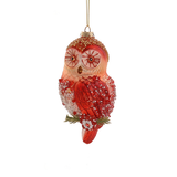 Ornament pentru brand bufnita rosu/verde/auriu, 13cm  - Simona's Christmas