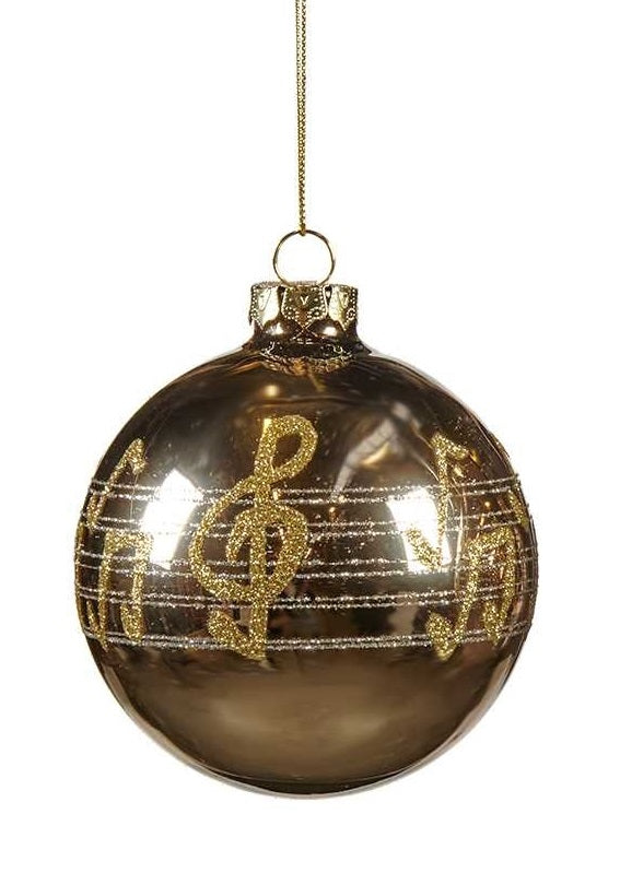 Glob din sticla cu note muzicale, sampanie, 10 cm - SIMONA'S Christmas