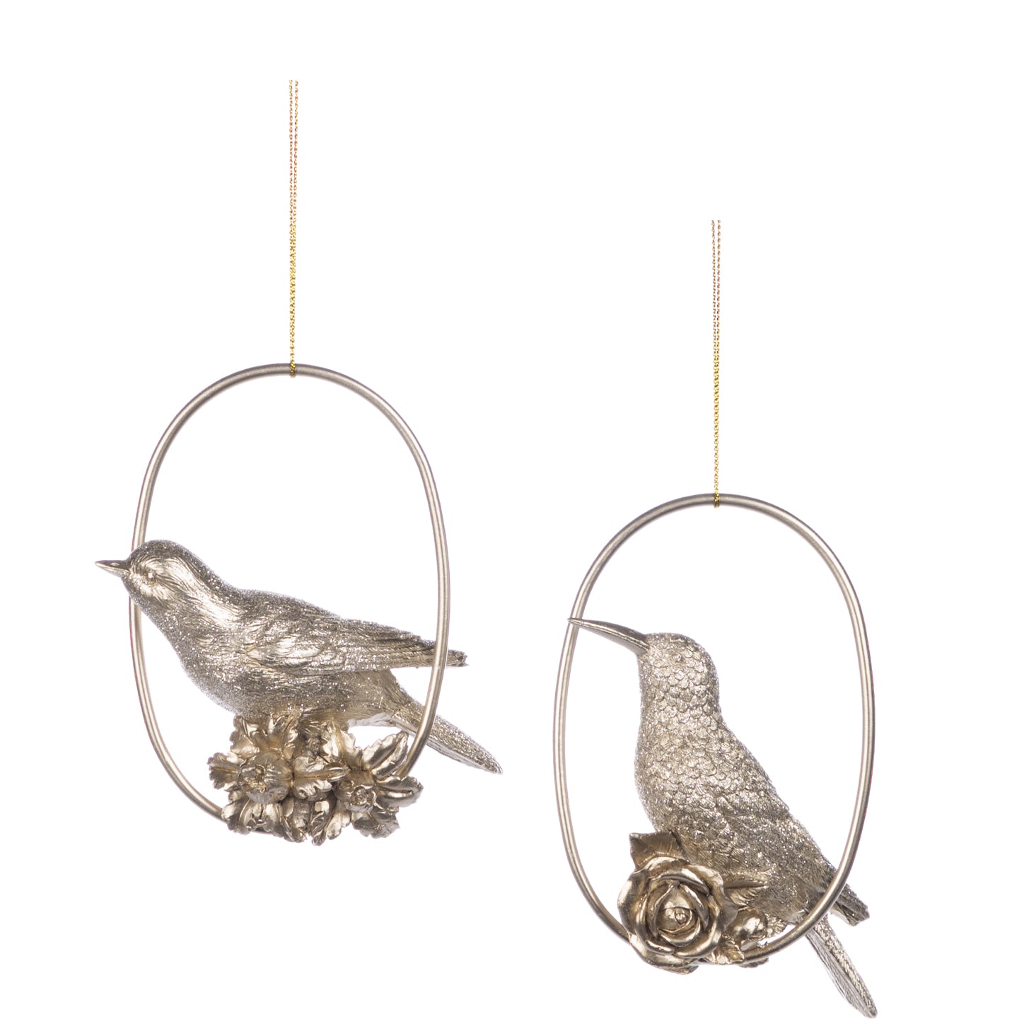 Ornament Pasare in oval, sampanie, 10.5 cm - SIMONA'S Christmas