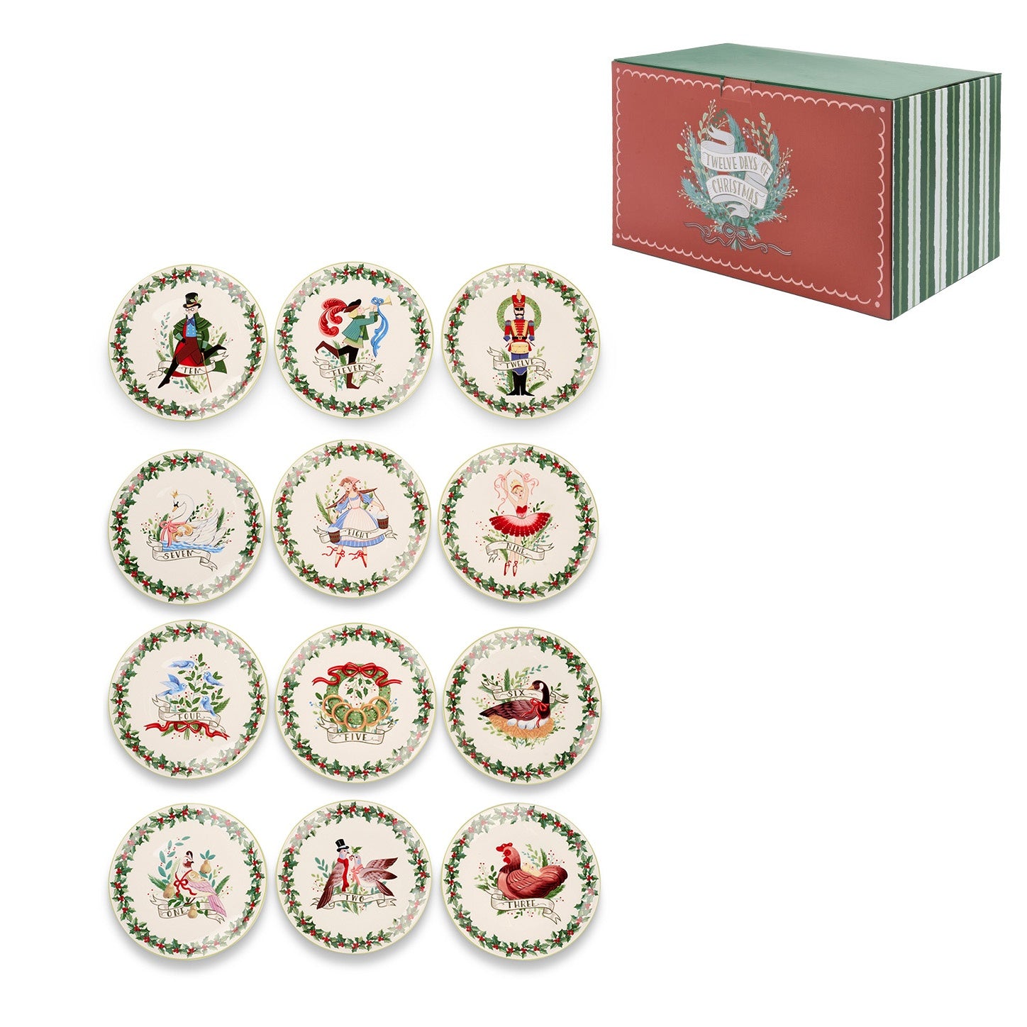 Set 12 farfurii din portelan, 20 cm, Days of Christmas  - Simona's Christmas