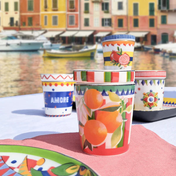 Ceasca pentru espresso si farfurie Palm tree, portelan, Dolce Vita - BACI MILANO