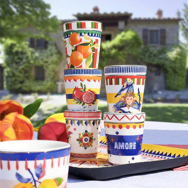 Ceasca pentru espresso si farfurie Oranges, portelan, Dolce Vita - BACI MILANO