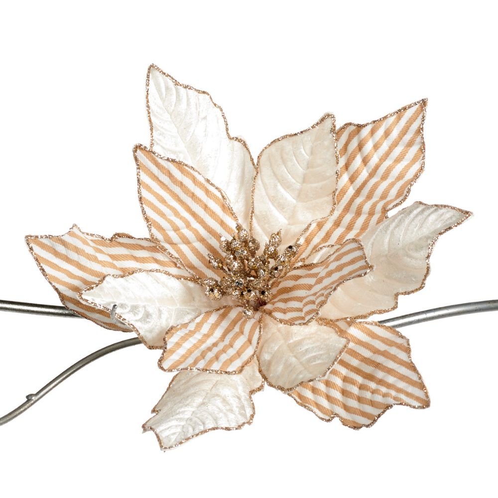 Decoratiune Craciunita cu dungi, cu clip, crem-auriu, 20 cm - SIMONA'S Christmas