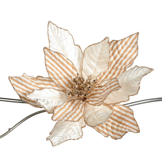 Decoratiune Craciunita cu dungi, cu clip, crem-auriu, 20 cm - SIMONA'S Christmas