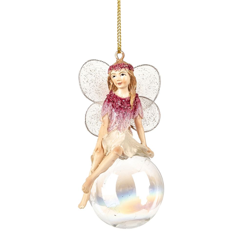 Ornament zana pe balon irizat, roz, 8 cm - SIMONA'S Christmas