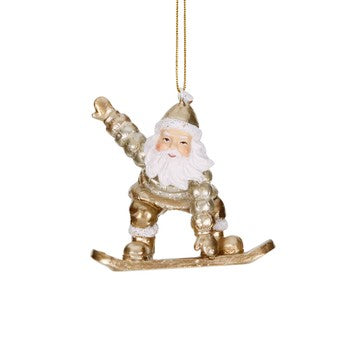 Ornament pentru brad, Mos Craciun, auriu, 7 cm, Snowboard - Simona's Christmas