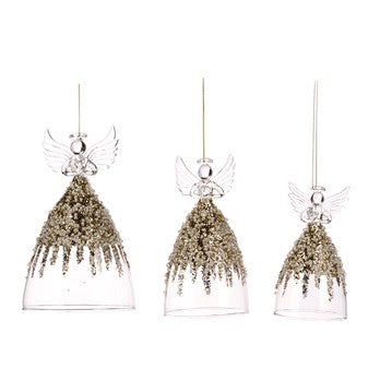 Set 3 ornamente pentru brad, 11/14/27 cm, auriu, Angels - Simona's Christmas