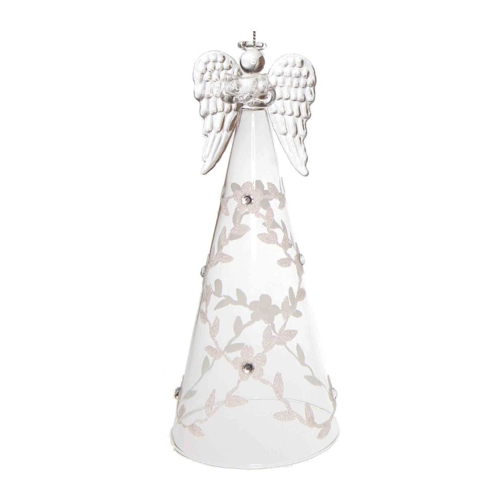 Decoratiune din sticla inger cu flori, transparent, 20 cm - SIMONA'S CHRISTMAS
