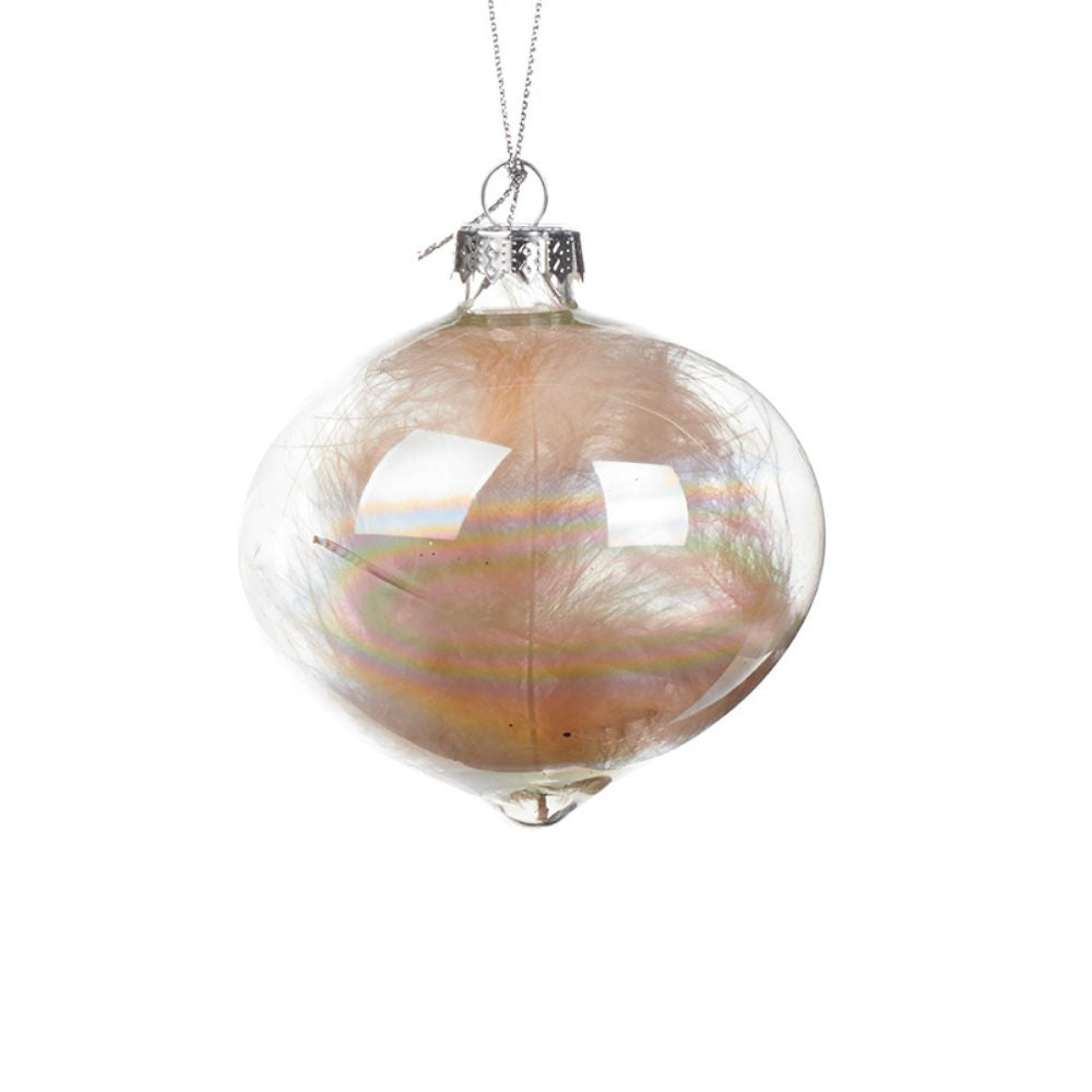 Glob din sticla irizat cu pene in interior, crem, 8 cm - SIMONA'S Christmas