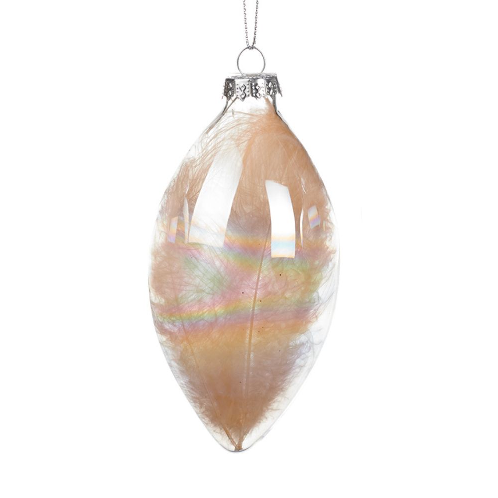 Glob din sticla irizat cu pene in interior, crem, 8 cm - SIMONA'S Christmas