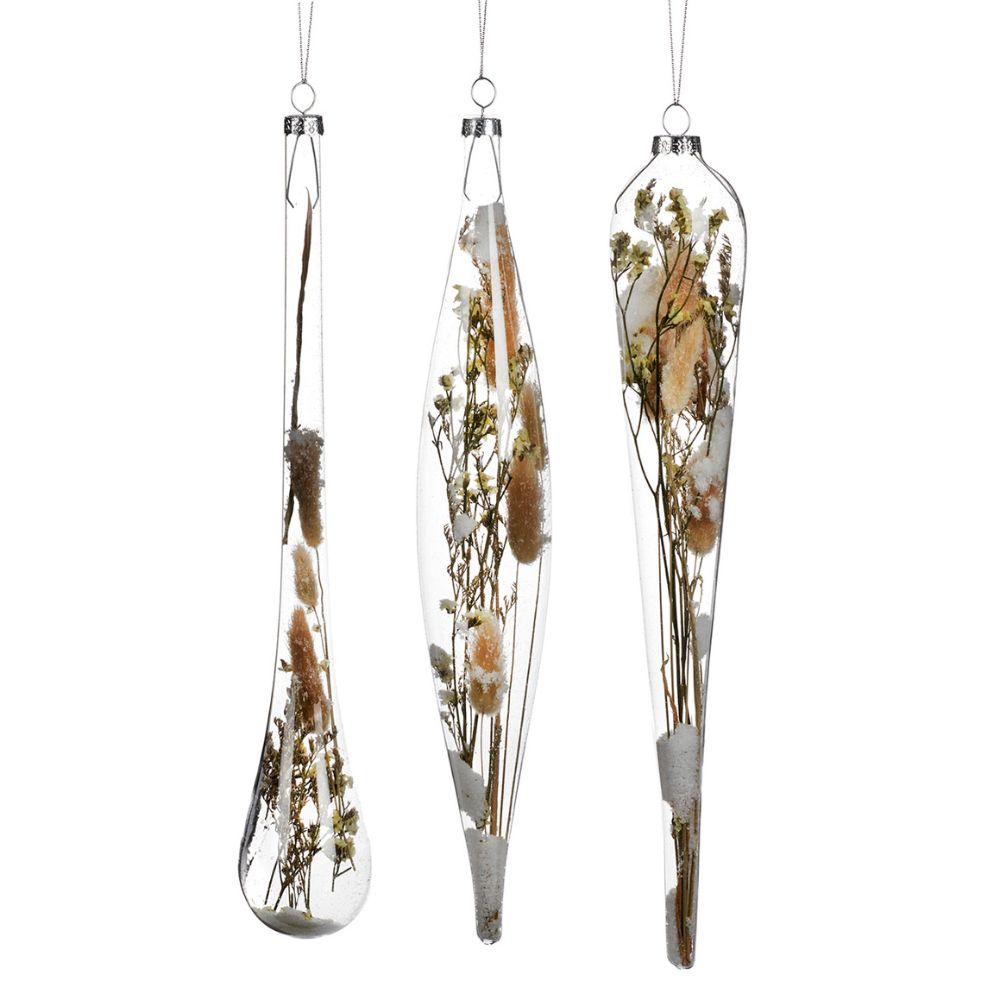 Glob din sticla turture, cu flori uscate in interior, transparent, 30 cm, SIMONA'S Christmas