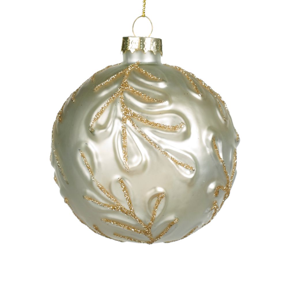 Glob din sticla cu frunze Vine, alb-auriu, 8 cm - SIMONA'S Christmas