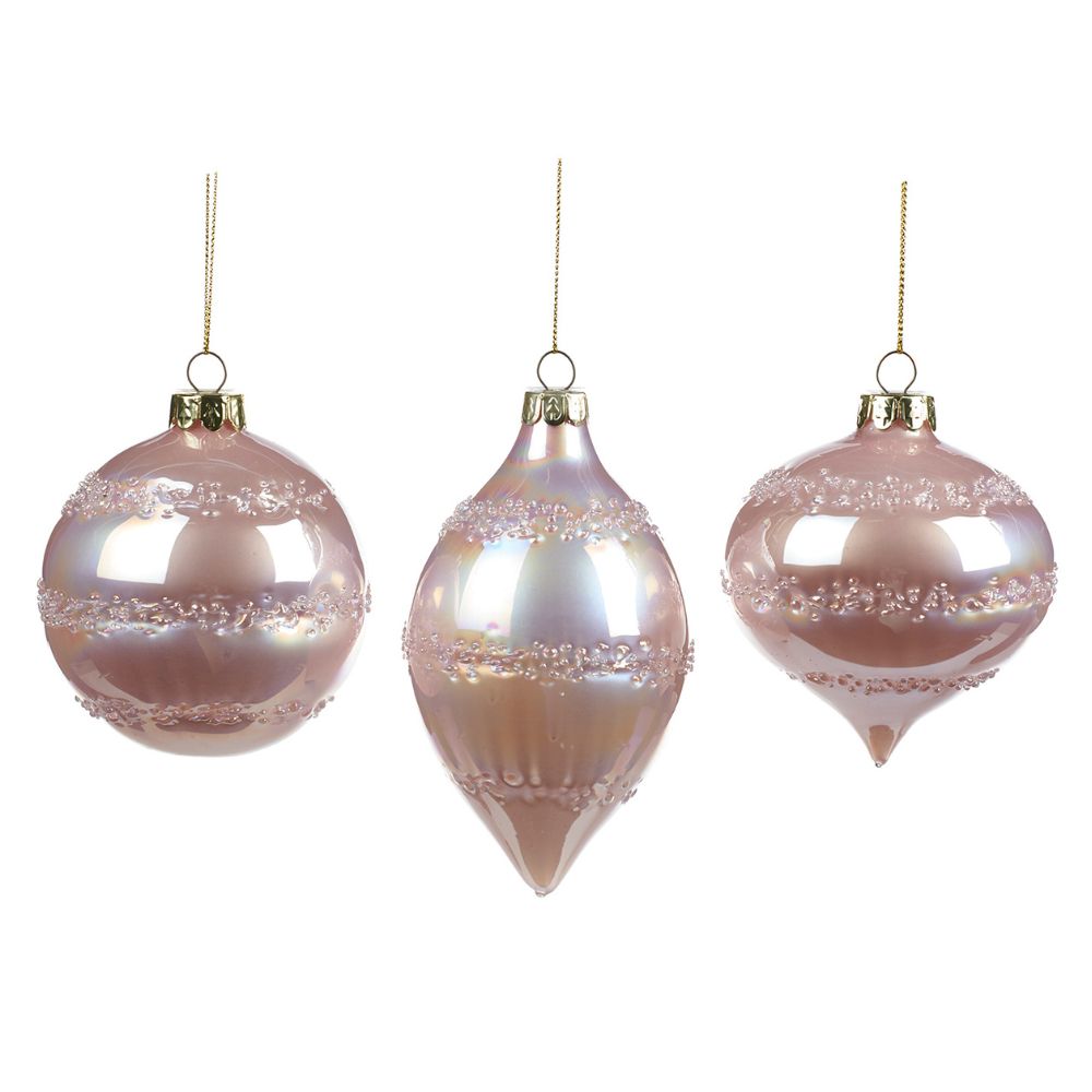 Glob din sticla irizat Rings, roz, 8 cm - SIMONA'S Christmas