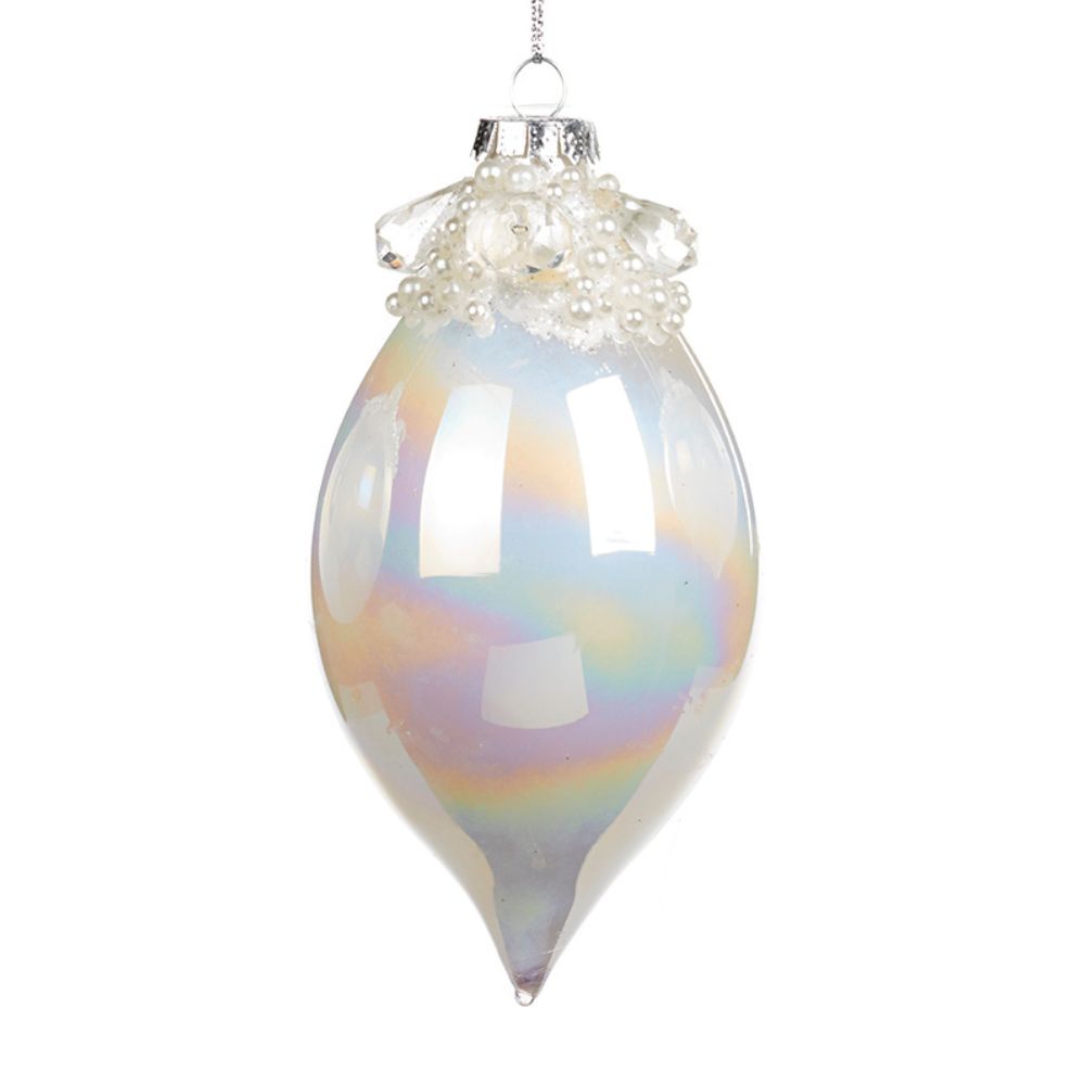 Glob din sticla irizat, cu perle, alb, 8 cm  - SIMONA'S CHRISTMAS