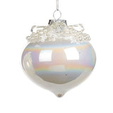 Glob din sticla irizat, cu perle, alb, 8 cm  - SIMONA'S CHRISTMAS
