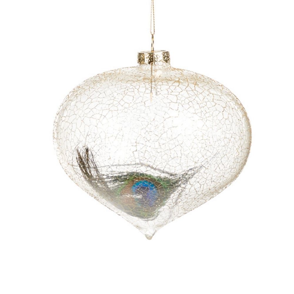 Glob din sticla Crackle cu pene, sampanie, 12 cm - SIMONA'S Christmas