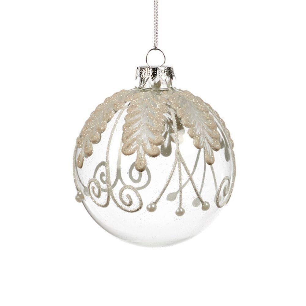 Glob din sticla decorat cu frunze, transparent, 8 cm - SIMONA'S Christmas