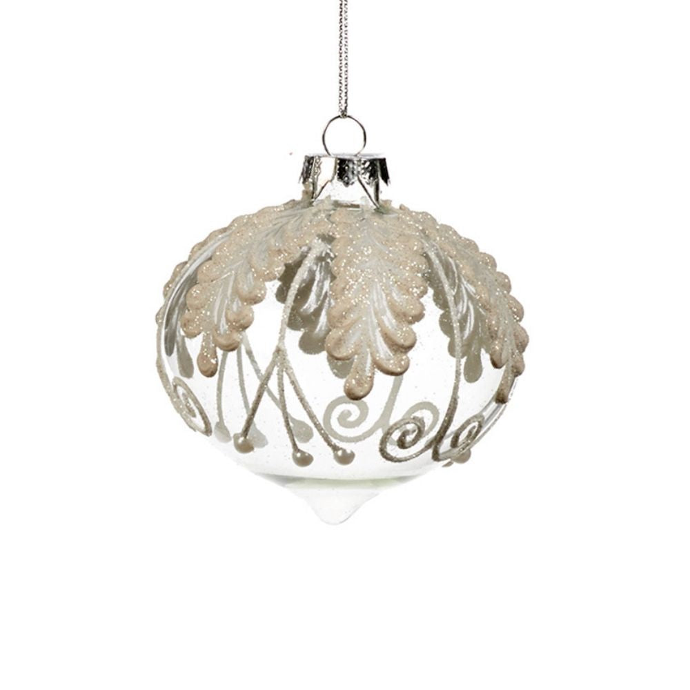 Glob din sticla decorat cu frunze, transparent, 8 cm - SIMONA'S Christmas