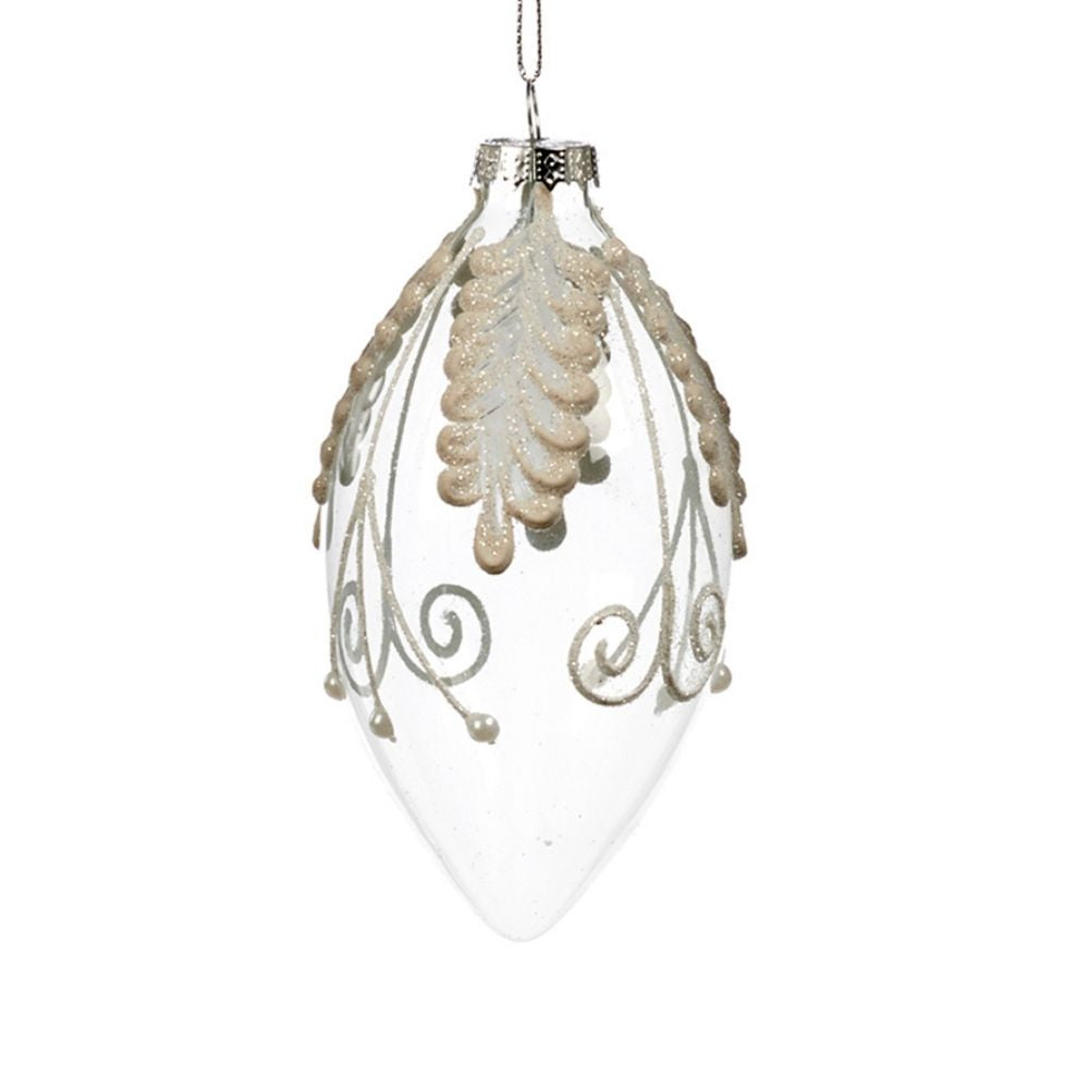 Glob din sticla decorat cu frunze, transparent, 8 cm - SIMONA'S Christmas