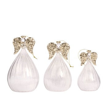 Set 3 decoratiuni din sticla, alb, 13/15/17 cm, Angel  - Simona's Christmas