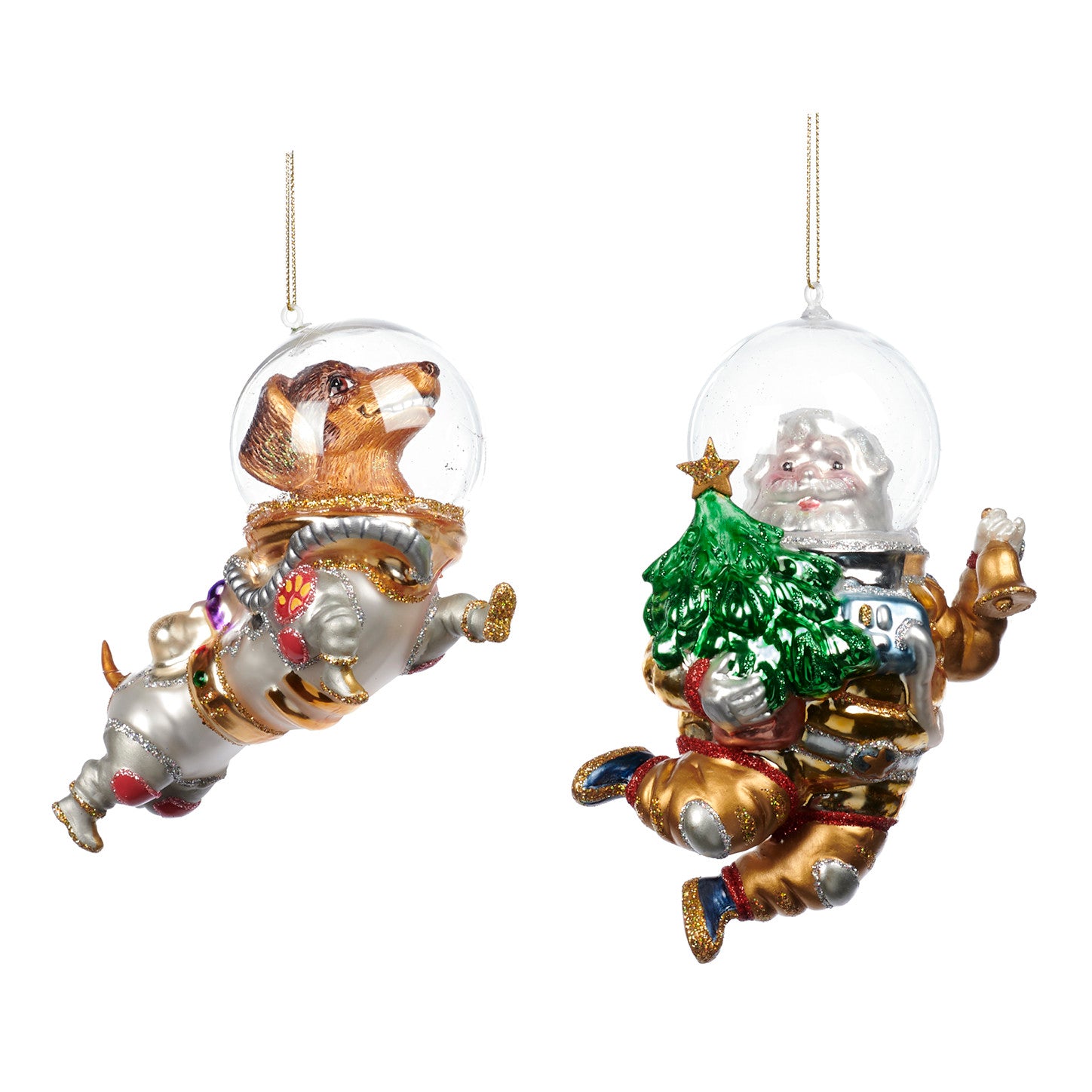 Ornament Astronaut Caine/Mos Craciun, auriu/argintiu, 16 cm - SIMONA'S Christmas