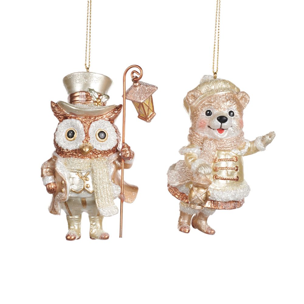 Ornament urs/bufnita, crem-sampanie, 9 cm - SIMONA'S Christmas