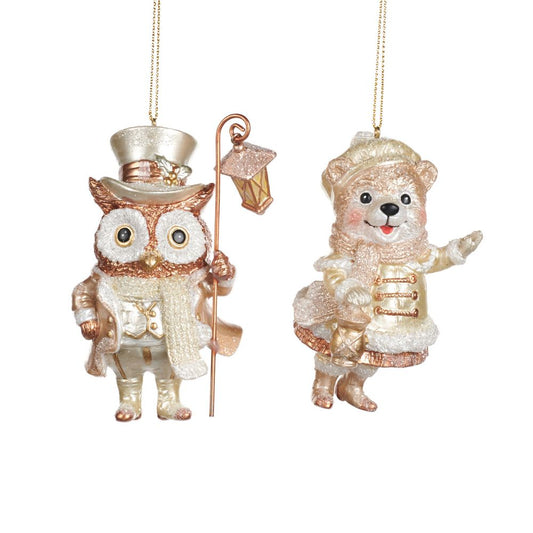 Ornament urs/bufnita, crem-sampanie, 9 cm - SIMONA'S Christmas