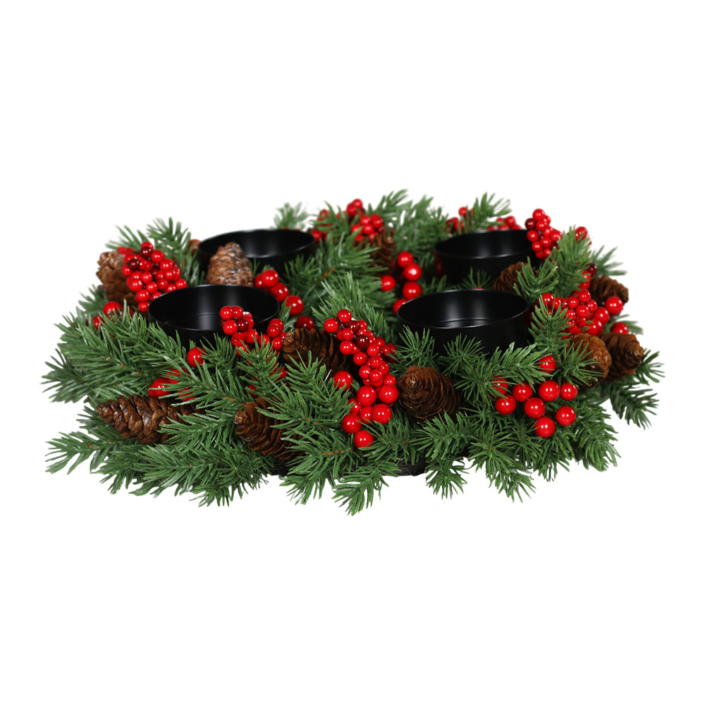 Aranjament Winter Nights pentru 4 lumanari, verde/rosu, 40 cm - SIMONA'S CHRISTMAS