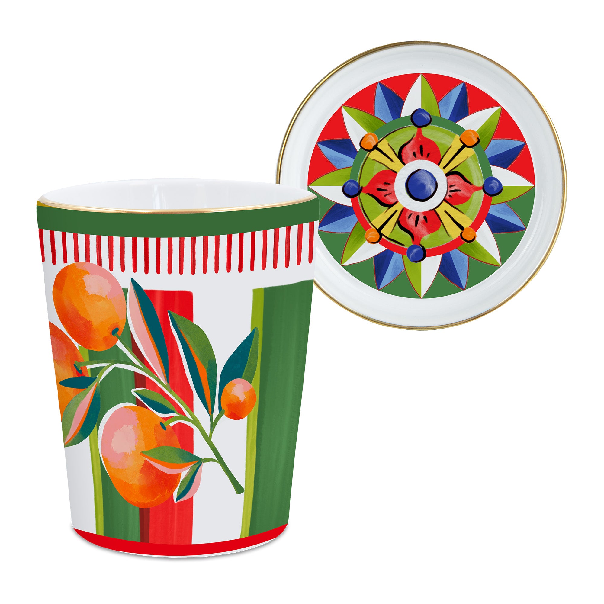 Ceasca pentru ceai si farfurie Oranges, portelan, Dolce Vita - BACI MILANO