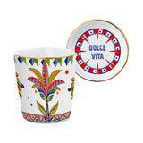 Ceasca pentru espresso si farfurie Palm tree, portelan, Dolce Vita - BACI MILANO