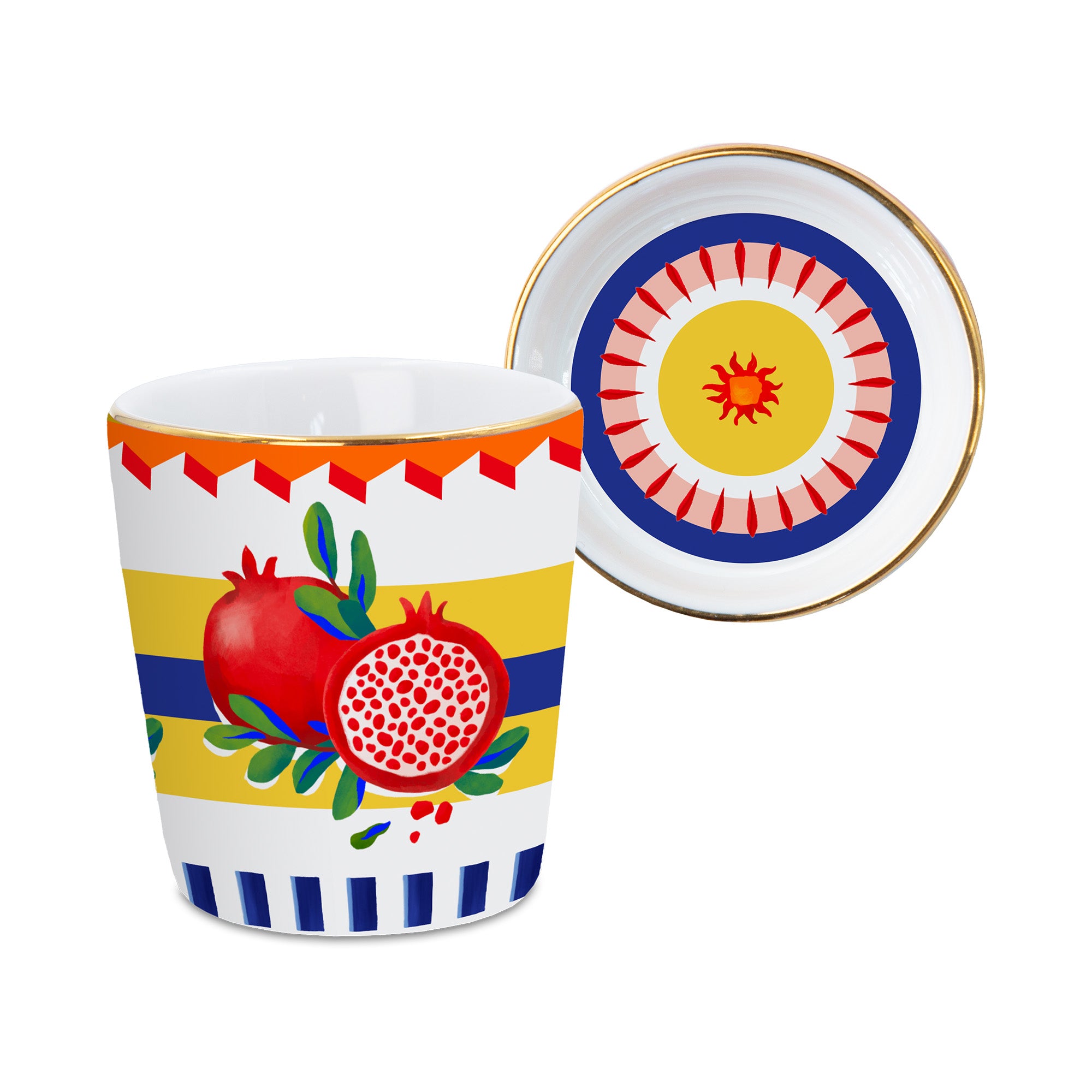 Ceasca pentru espresso si farfurie Pomegranate, portelan, Dolce Vita - BACI MILANO