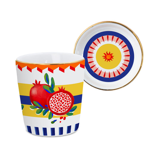 Ceasca pentru espresso si farfurie Pomegranate, portelan, Dolce Vita - BACI MILANO