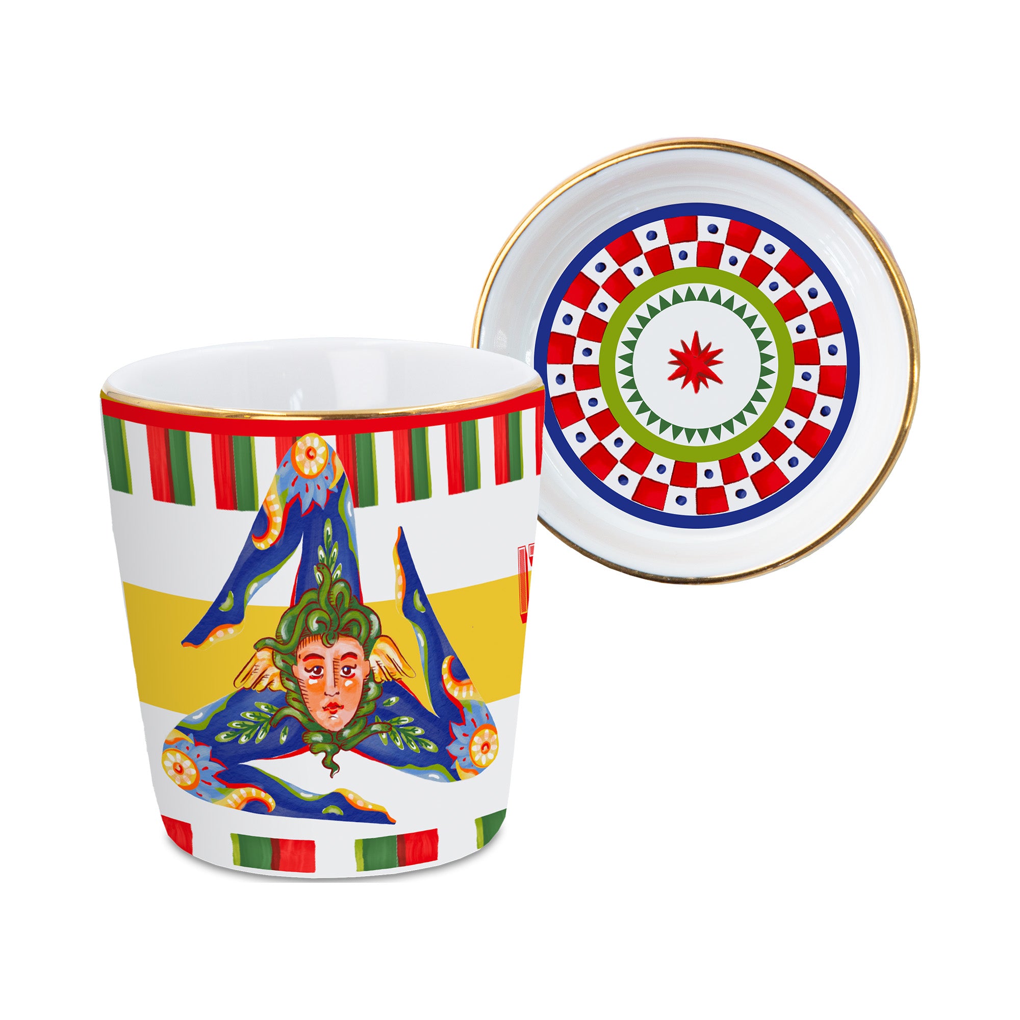 Ceasca pentru espresso si farfurie Trinacria, portelan, Dolce Vita - BACI MILANO