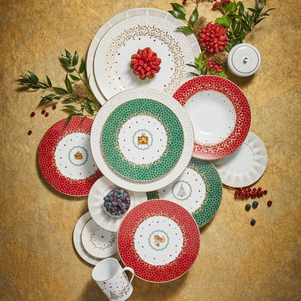 Platou rotund pentru desert, 32 cm, Noel Rouge - BERNARDAUD