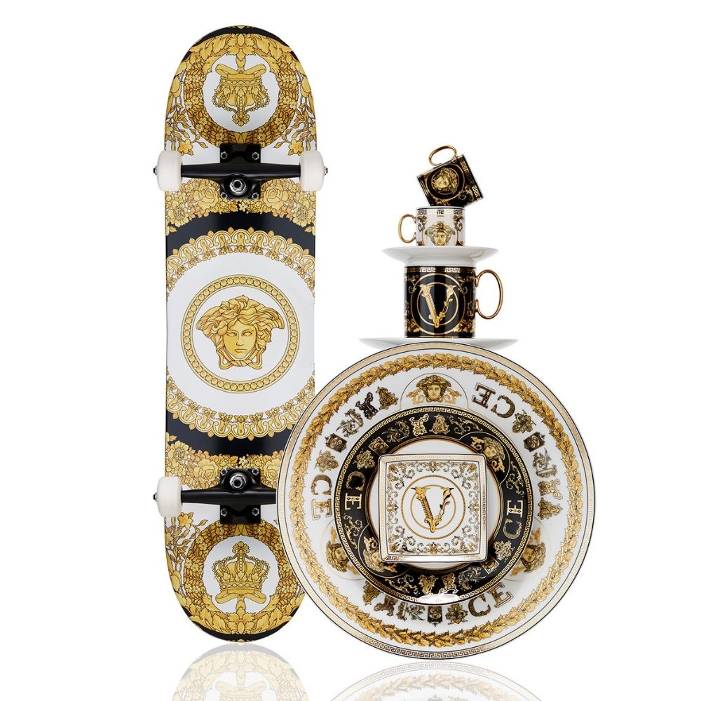 Set 6 cesti pentru espresso si farfurii, Virtus Gala Black - VERSACE