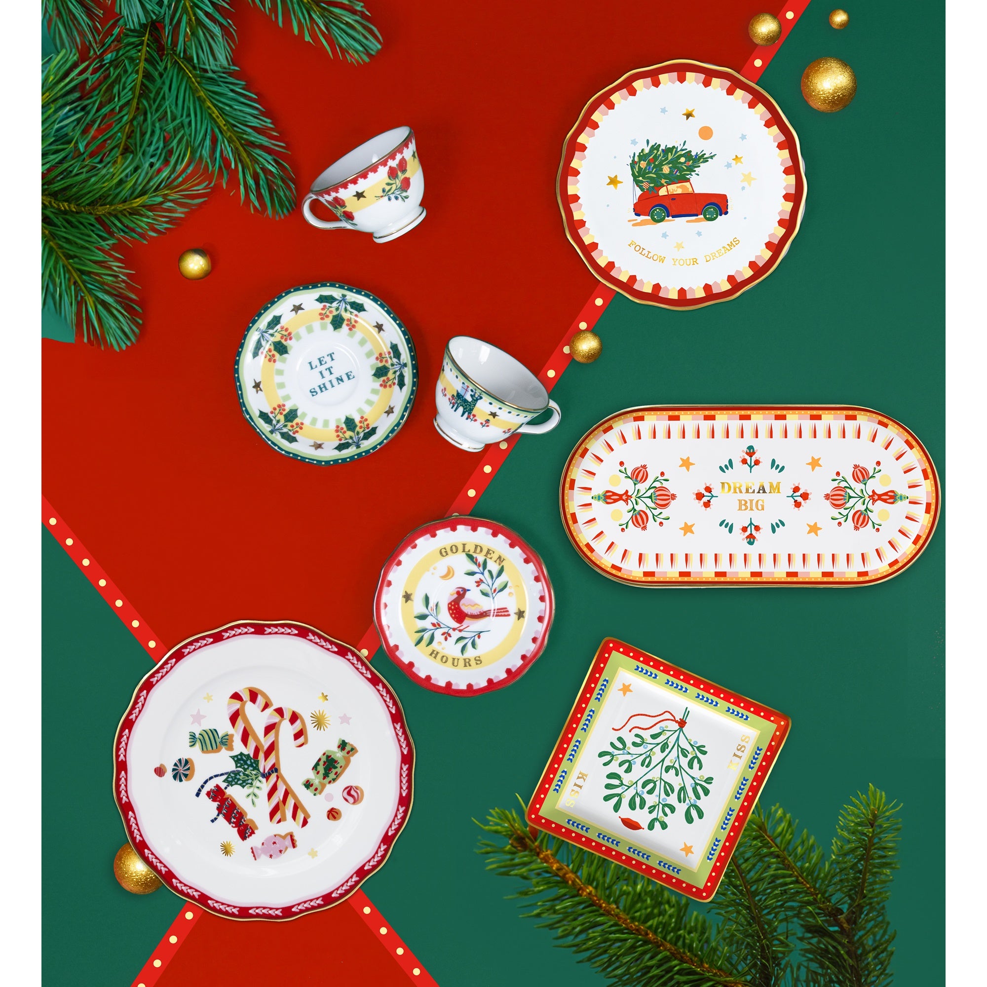 Farfurie bread and butter, portelan, 16 cm, Mamma Mia Xmas Car - BACI MILANO