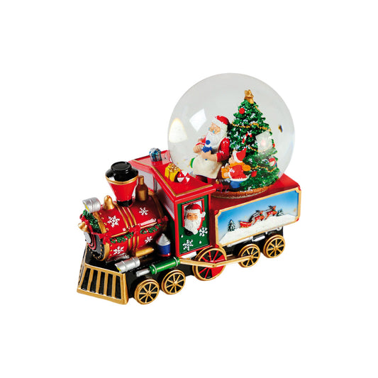 Cutie muzicala Mos in glob pe tren, rosu, 21 cm, SIMONA'S CHRISTMAS