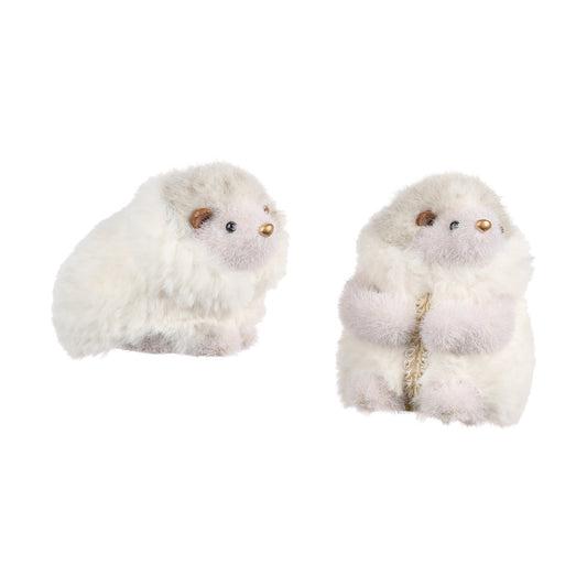 Decoratiune Arici Furry, alb, 12 cm - SIMONA'S CHRISTMAS
