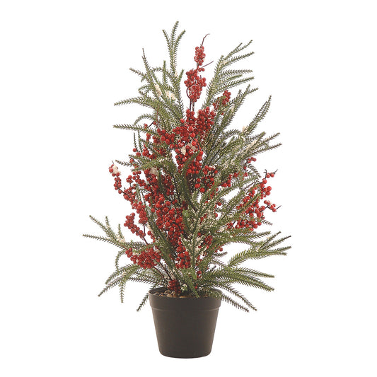 Decoratiune Brad cu berries in ghiveci, verde/rosu, 68 cm - SIMONA'S CHRISTMAS