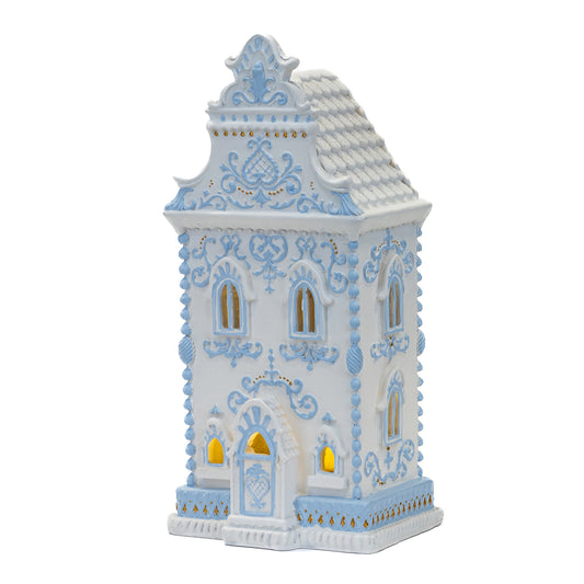 Decoratiune Casuta Delft cu led, albastru, 34 cm, SIMONA'S CHRISTMAS