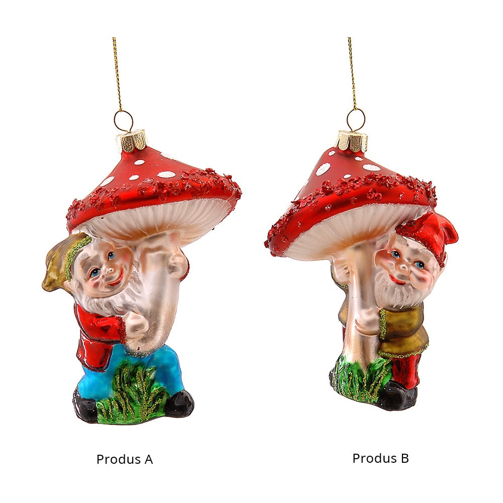 Decoratiune Gnom sub ciuperca, rosu, 11 cm - SIMONA'S CHRISTMAS